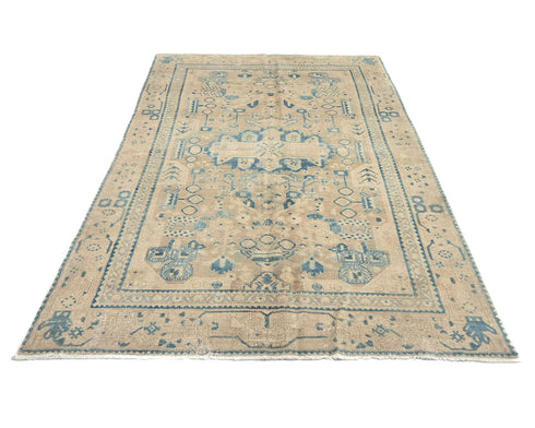 5x9 Vintage Brown Persian Style Hand Knotted Low Pile Wool Area Rug